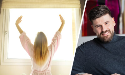 Splitbild. Frau öffnet Fenster (links) Jan Radtke (rechts)