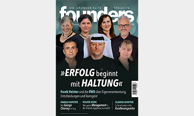 Beitragsbild founders Magazin 86 mit Frank Heister in der Mitte und sechs weiteren Team-Mitgliedern der FWO